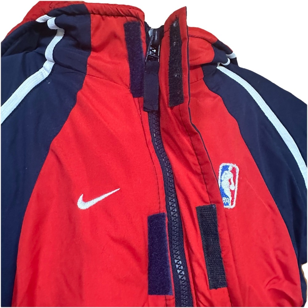Vintage Nike Team NBA Kids 2T Puffer Winter Coat Blue Red Fleece Lined Zip Up